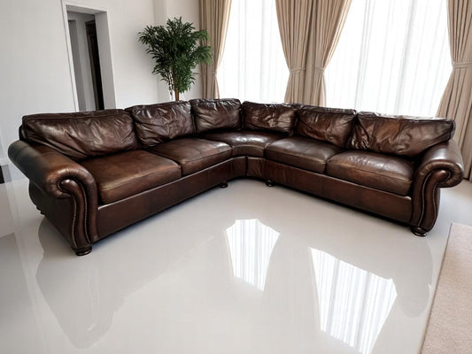Top Grain Leather Sectional Down-Feather Bernhardt “Van Gogh” 🚚 Free Delivery